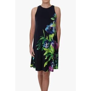 Lauren Ralph Lauren Sleeveless Floral A-Line Dress Navy Blue 8